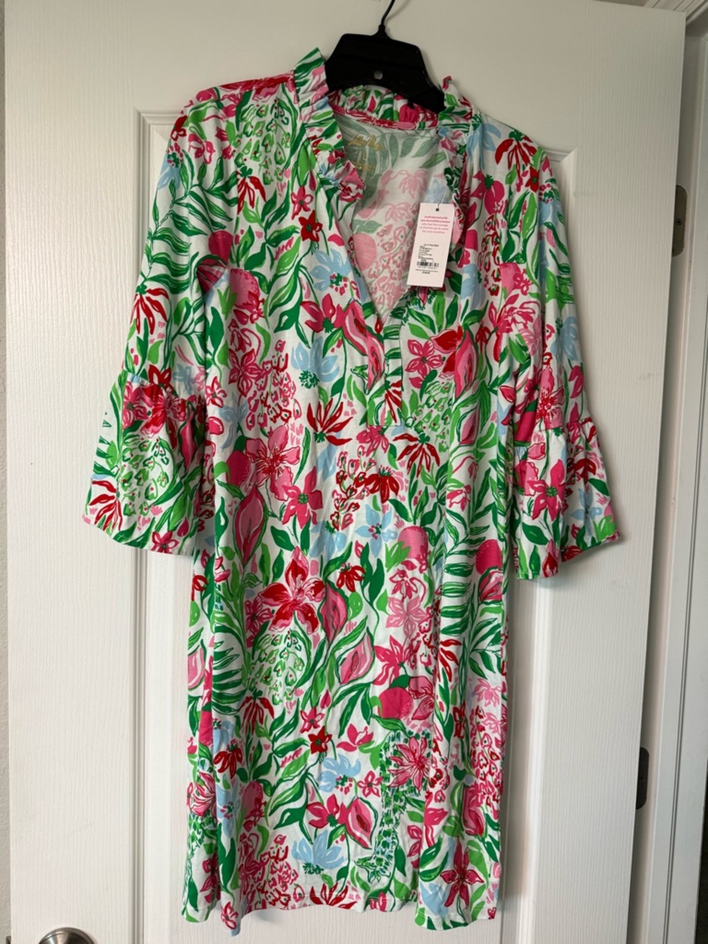 Lilly Pulitzer Pink, Green & Light Blue Floral V-Neck Mini Dress